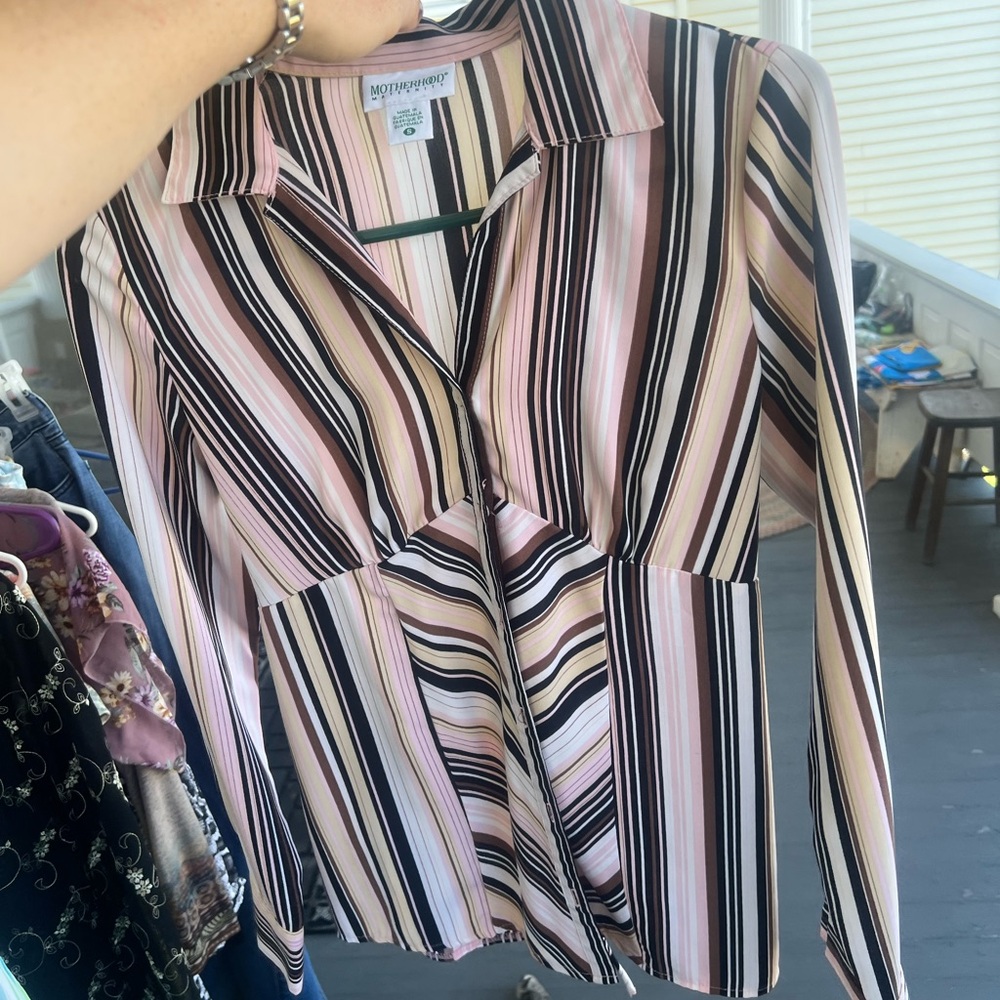 Motherhood Maternity Multicolor Striped Button Down Shirt